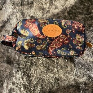 LaCrosse Blue Paisley Cosmetics Bag with Red and Yellow Accents